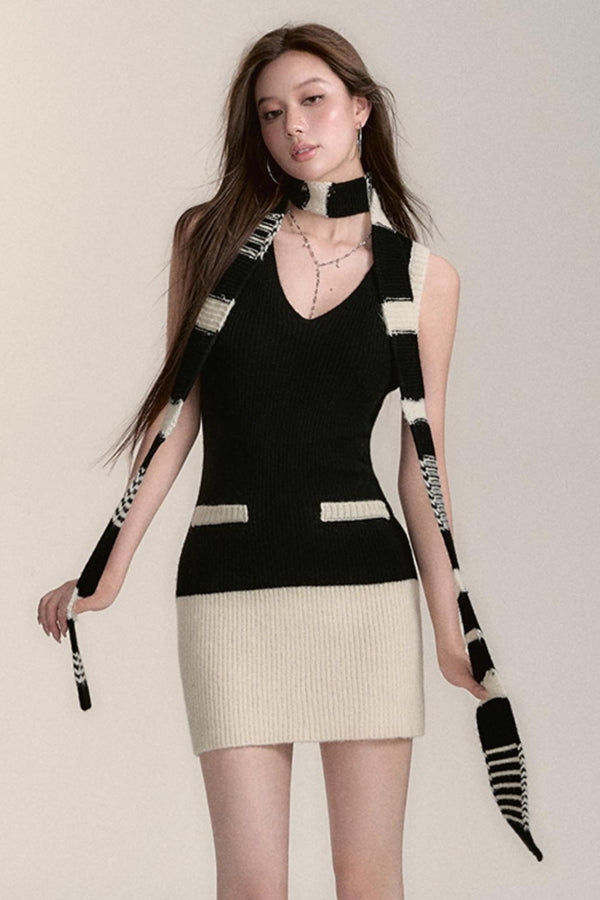 3피스 스웨터 카디건 스카프 세트 