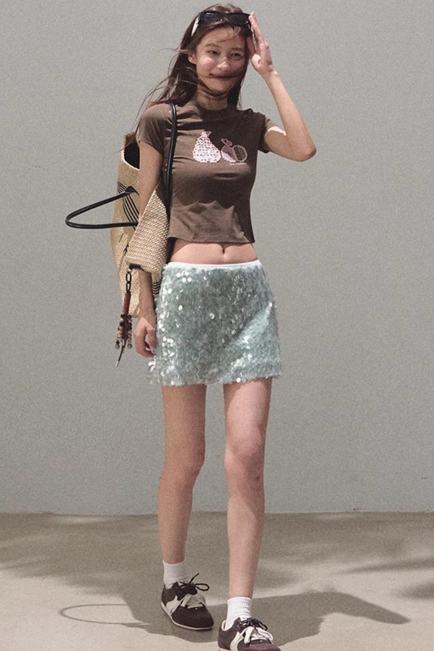 Dual-Color Sequin A-Line Mini Skirt