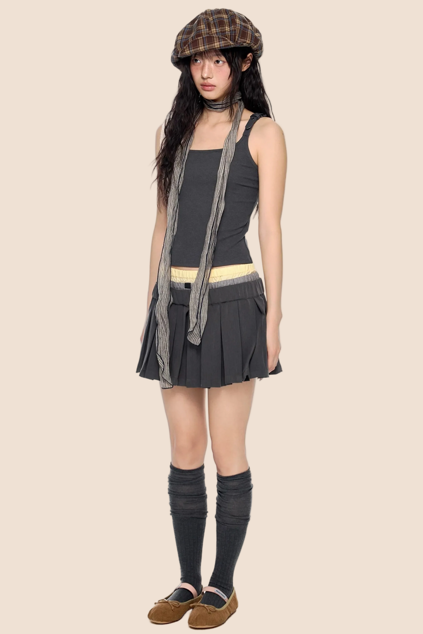 Plaid Patchwork Pleated Skirt