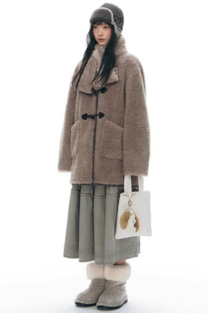 Lamb Wool Horn Button Jacket Set