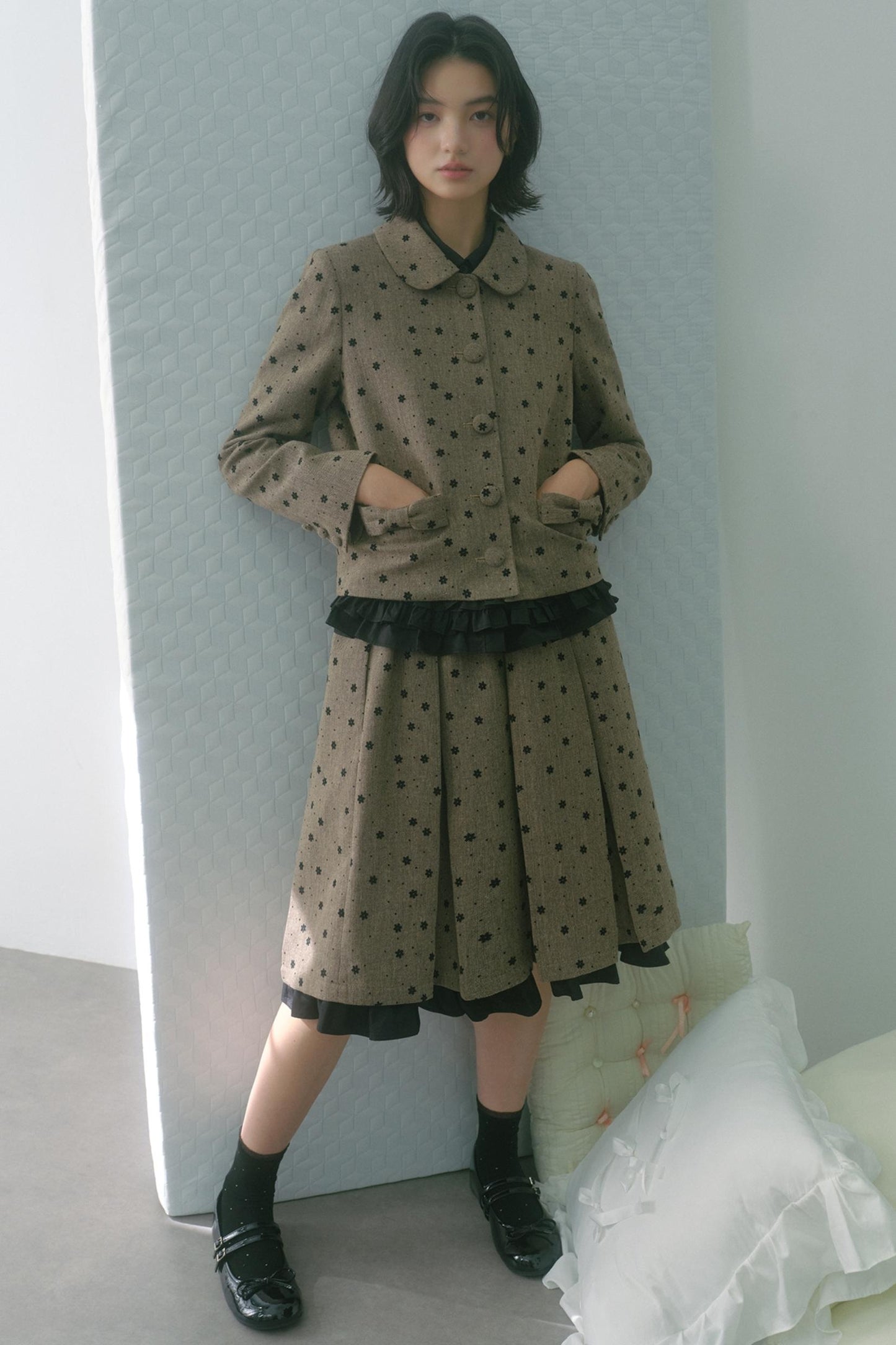 Elastic Pleated Skirt Suit Set-Up