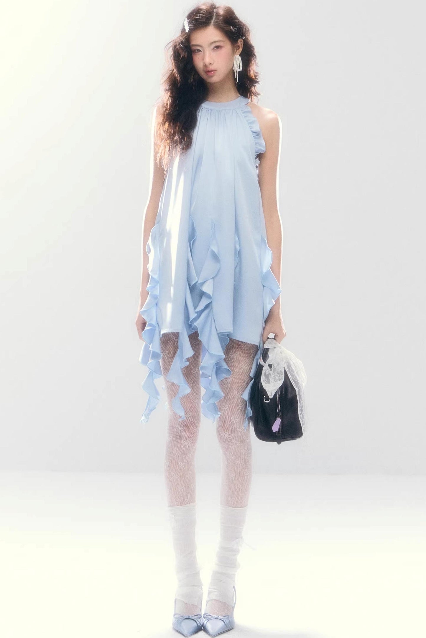 Satin Ruffled Off-Shoulder Dress