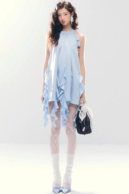 Satin Ruffled Off-Shoulder Dress