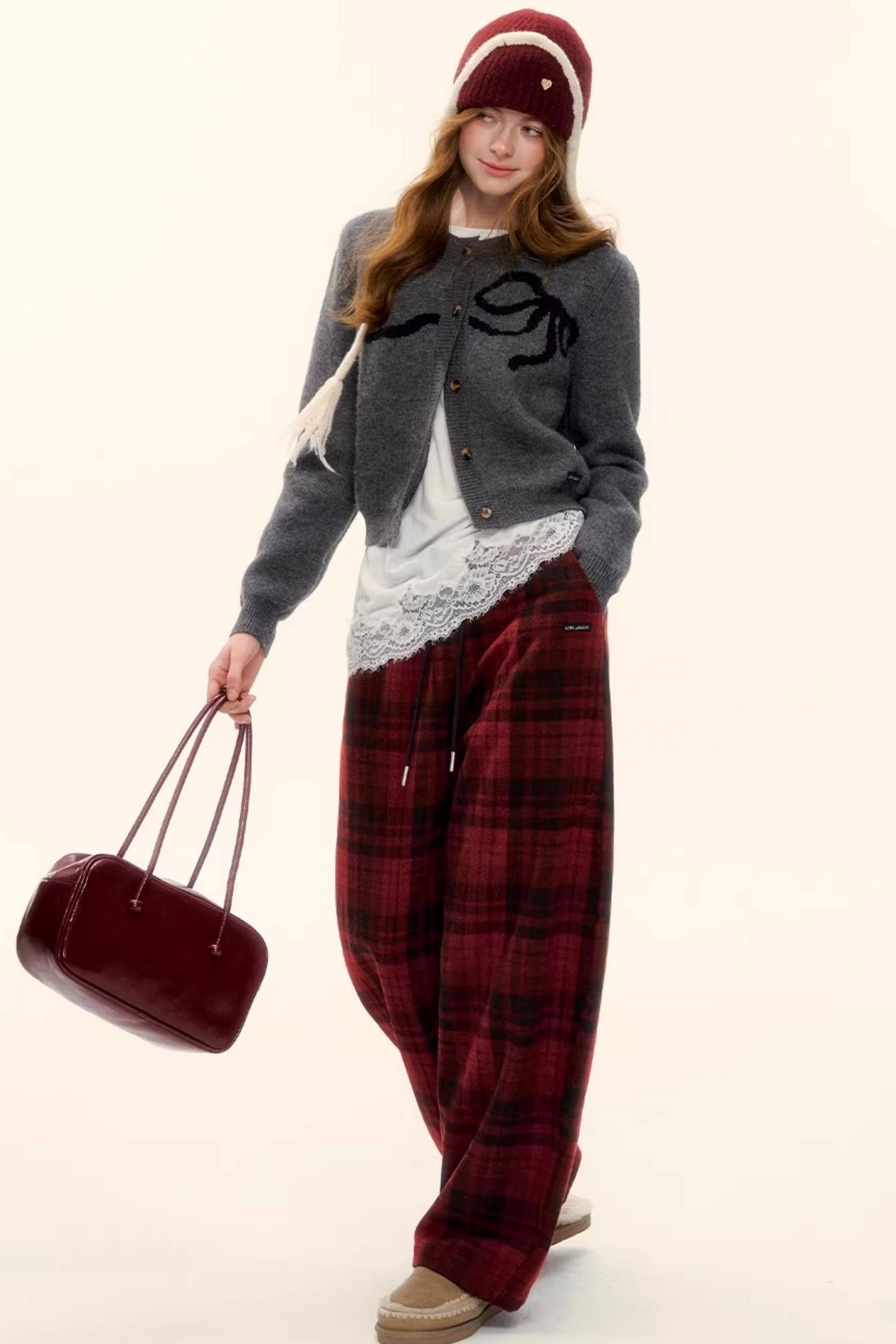 Woolen Plaid Fleece-Lined Pants