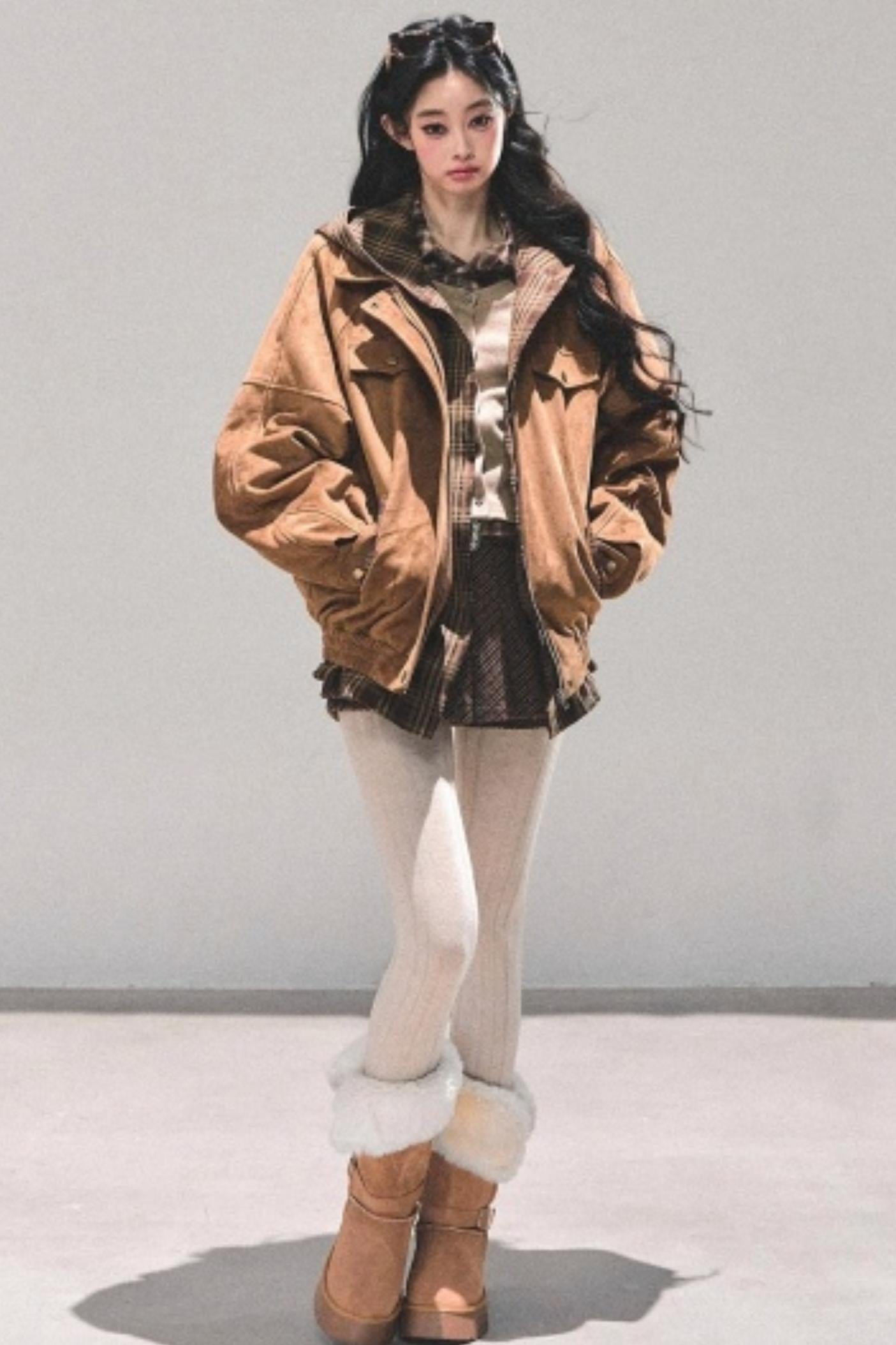 Hepburn Plaid Hooded Coat