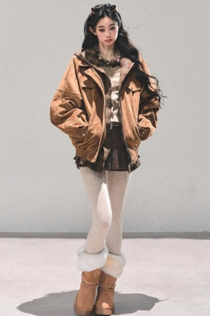 Hepburn Plaid Hooded Coat