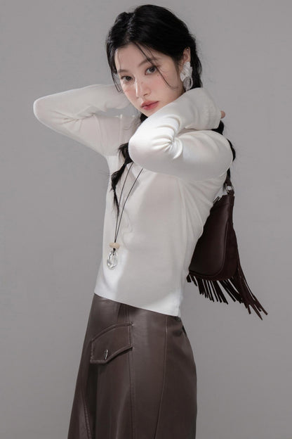 Rich Brown Leather Skirt