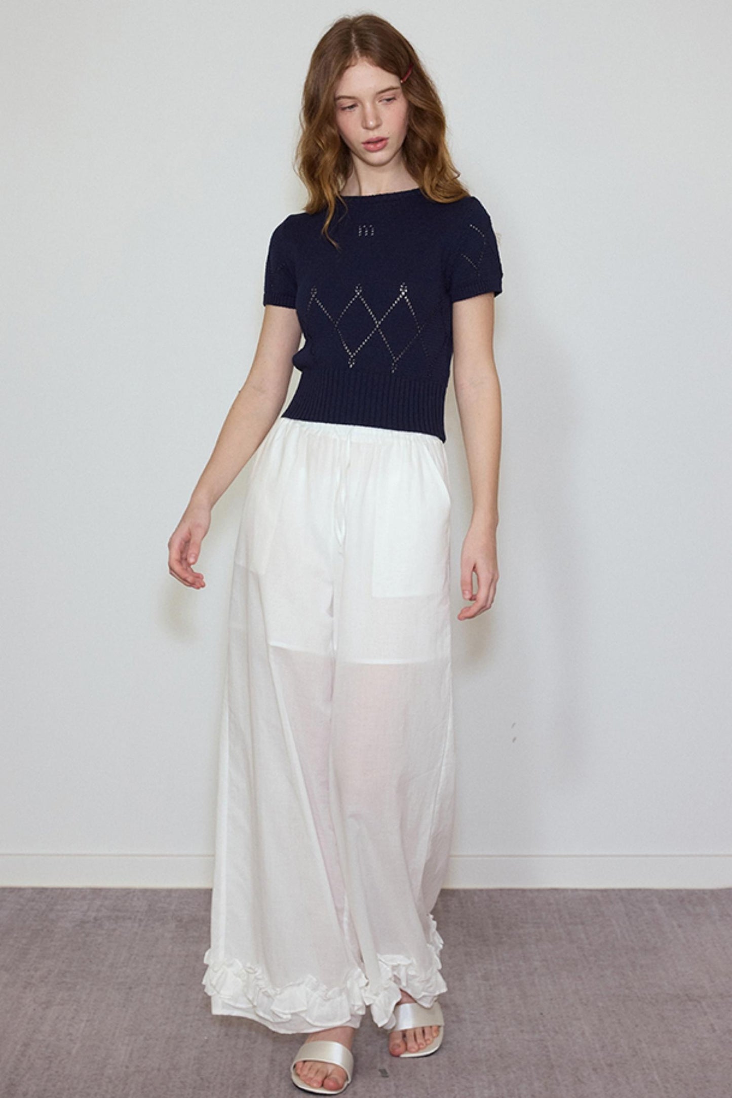 White- Navy Knit Tee