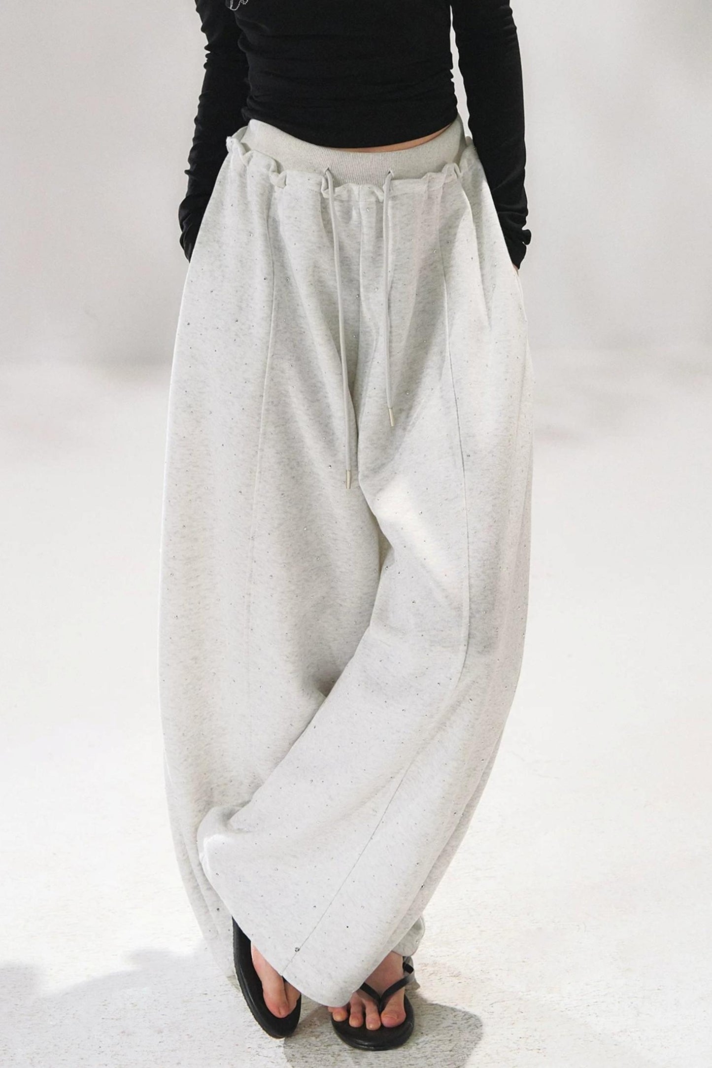 Rhinestone Elastic Waistband Pants