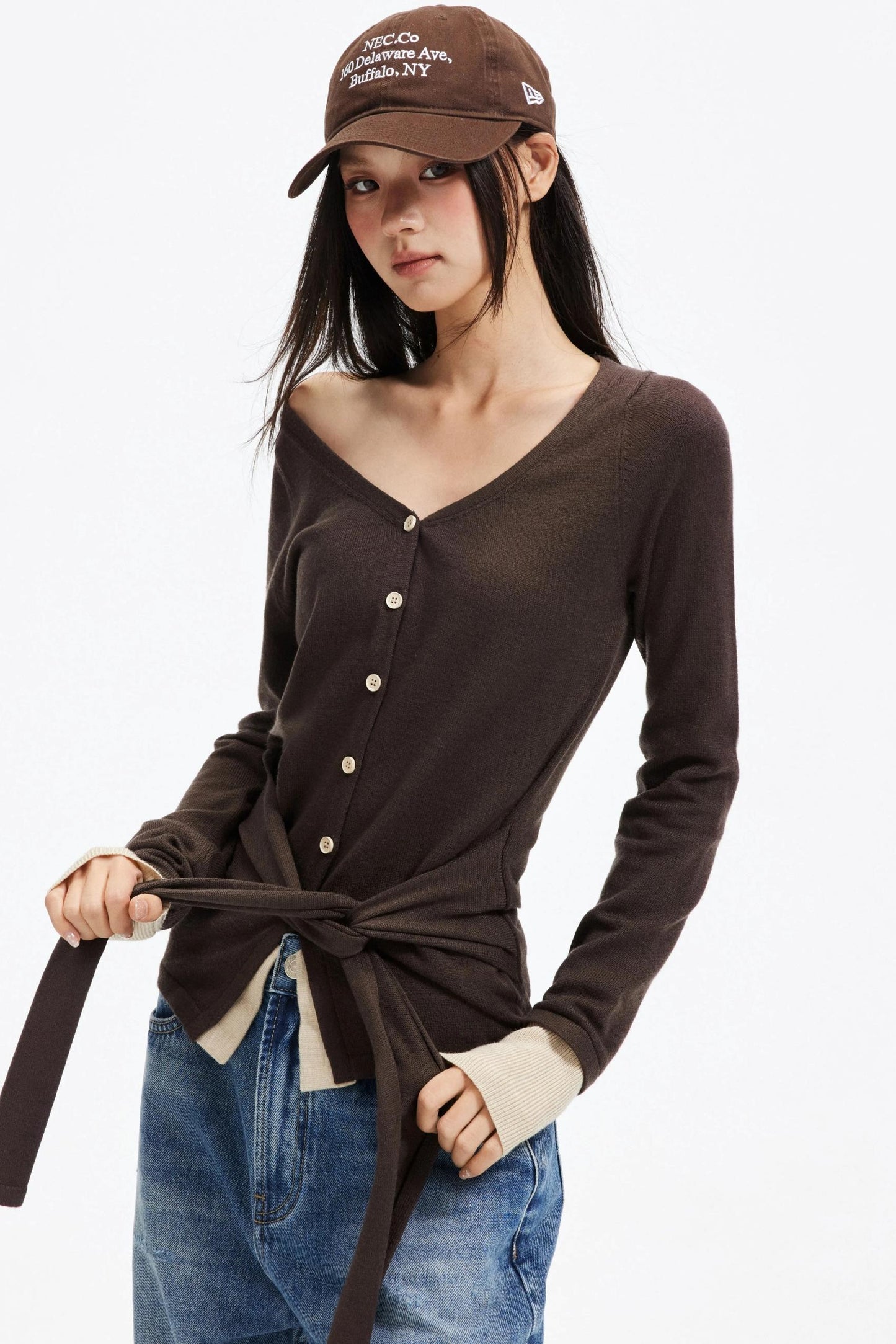 Color-Blocking Knit Off-Shoulder Sweater