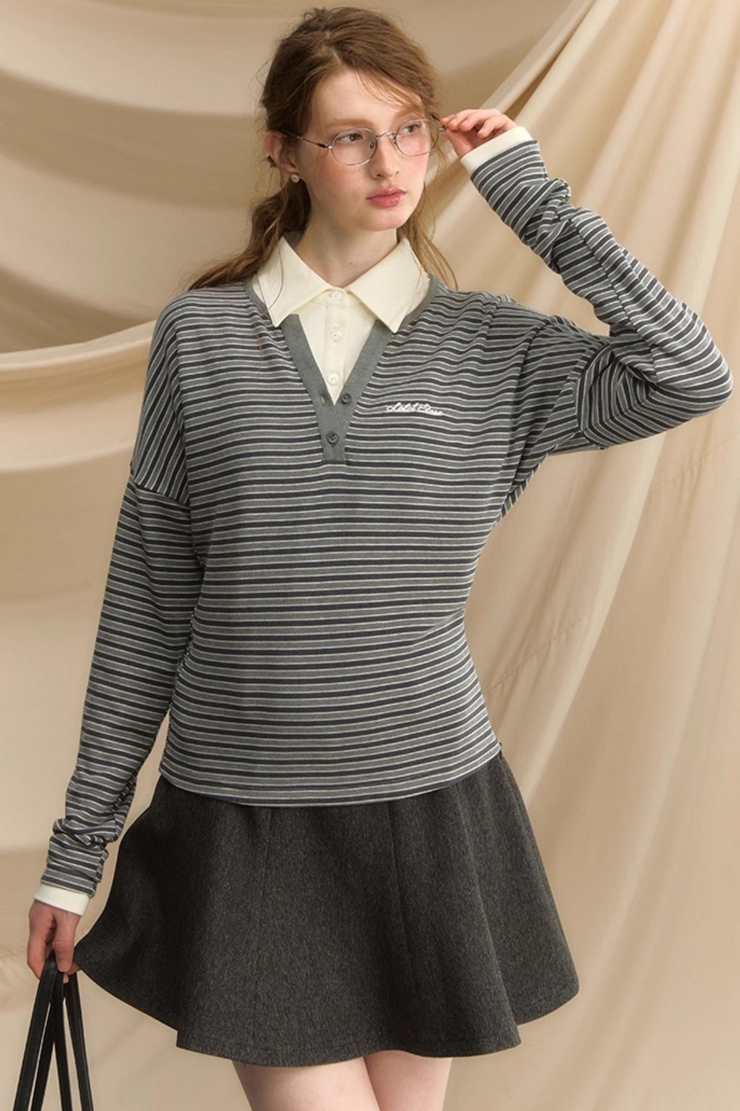 High-Intelligence Striped Long-Sleeved T-Shirt