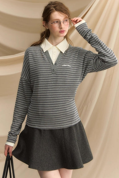 High-Intelligence Striped Long-Sleeved T-Shirt