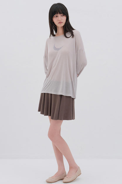 Moon Print Wool Blend Long Sleeves Top