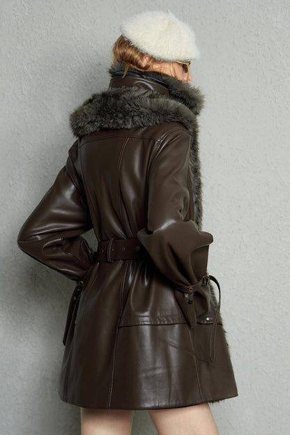 Detachable Eco-Fur Padded Leather Jacket