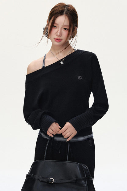 Fashion Oblique Shoulder Tops Set-Up