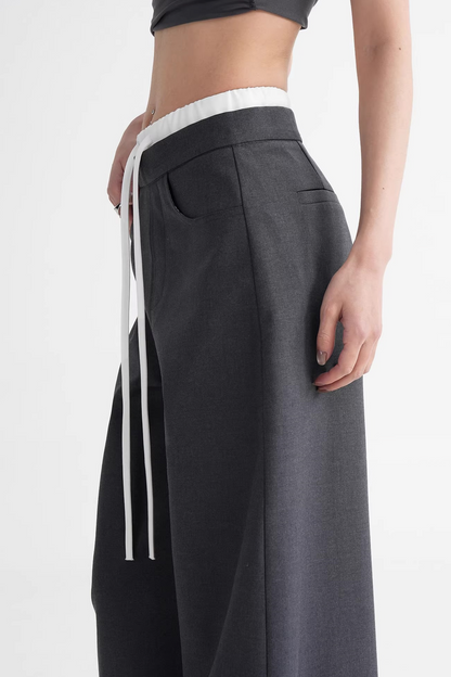 Elegant Color-Blocking Wide-Leg Pants