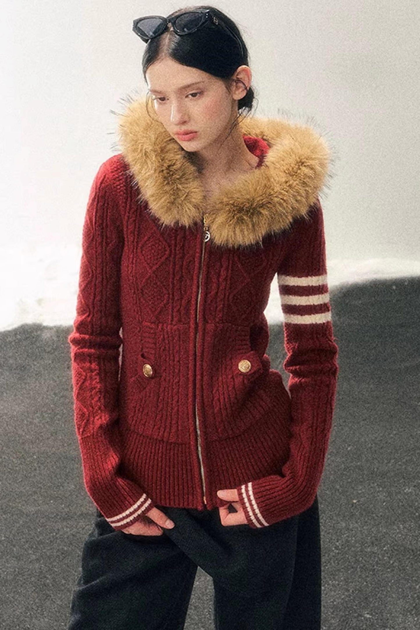 Hooded Cable Knit Sweater