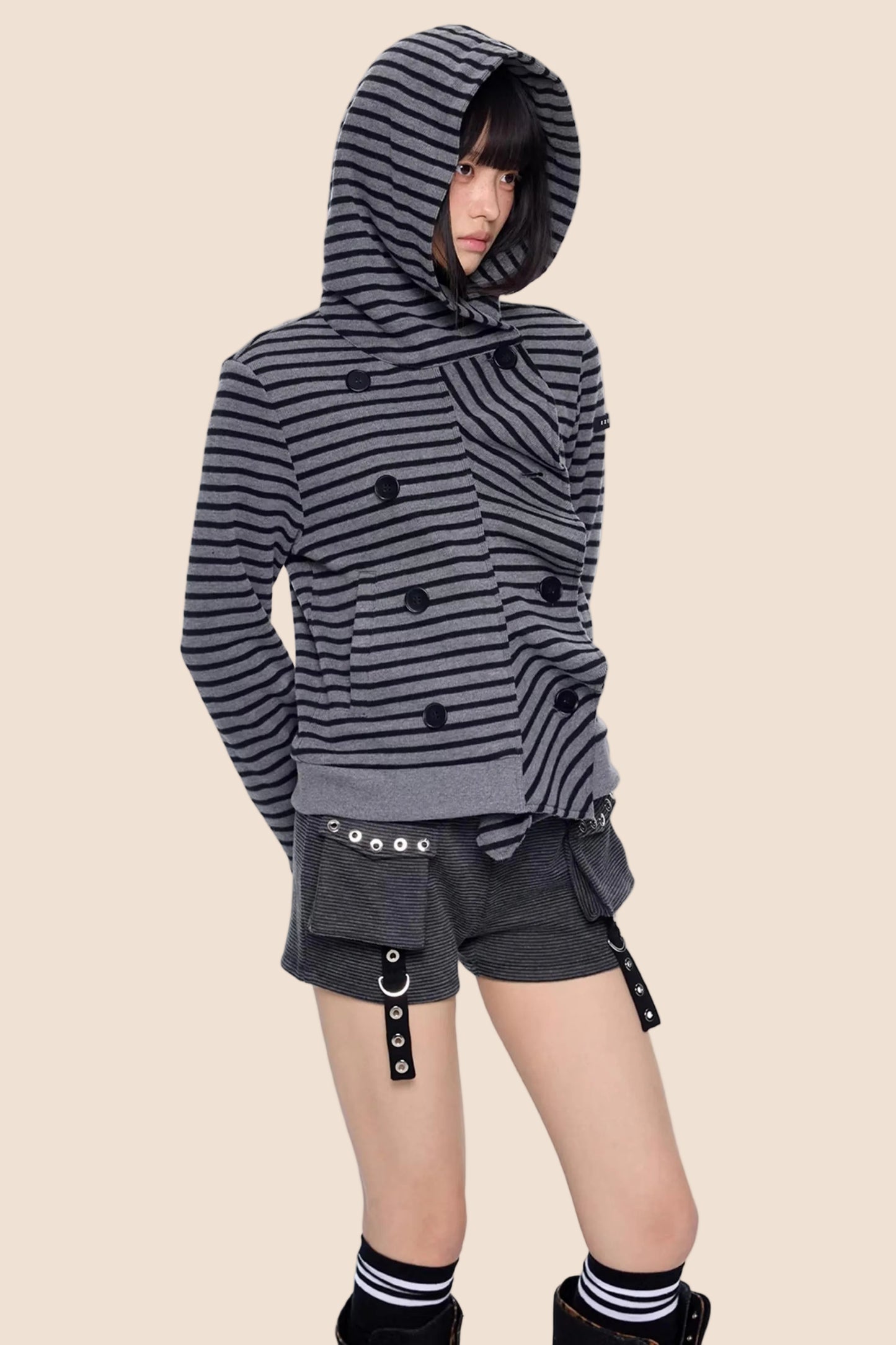 Gestreifter Dekonstruierter Kapuzenoberteil