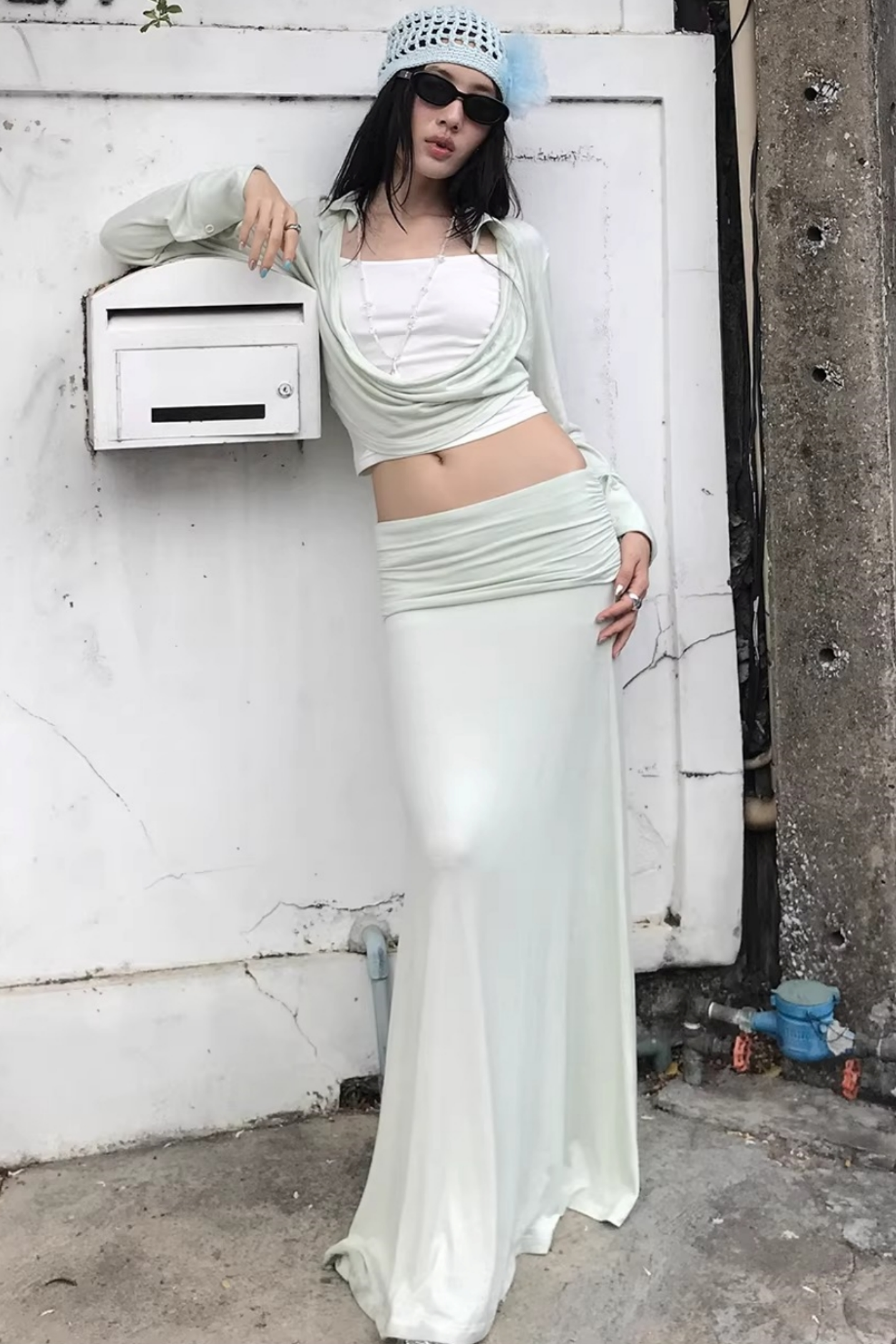 Color-Block Knit Cowl Top Set