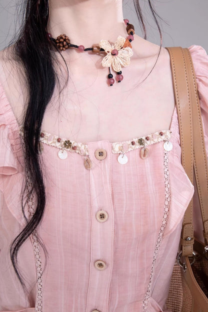 Blossom Breeze Ruffle Sleeve Tie Set-Up