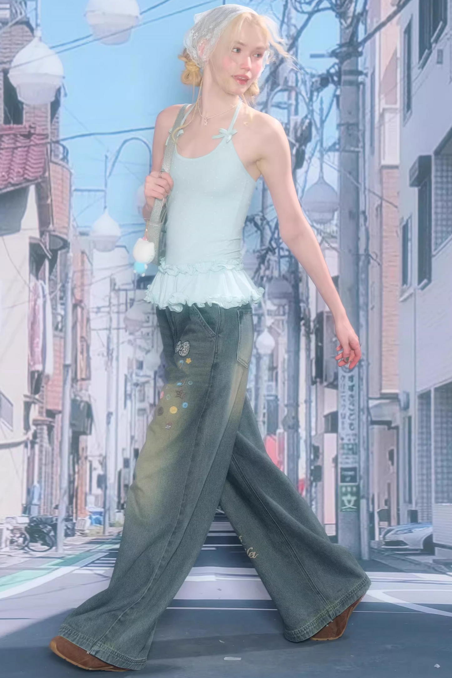 Mint Candy Lace Polka Dot Top