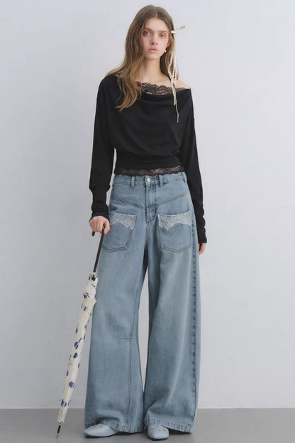 Off-Shoulder-Top mit Spitzeneinsatz