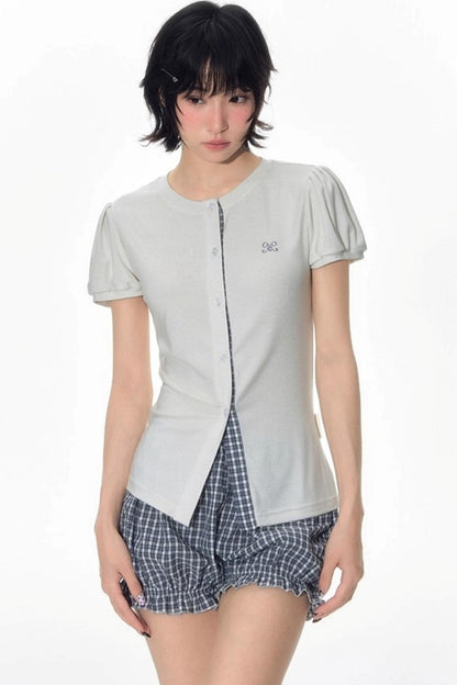 Original Slim Short Sleeve  Plaid Panelled Skirt Set-Up