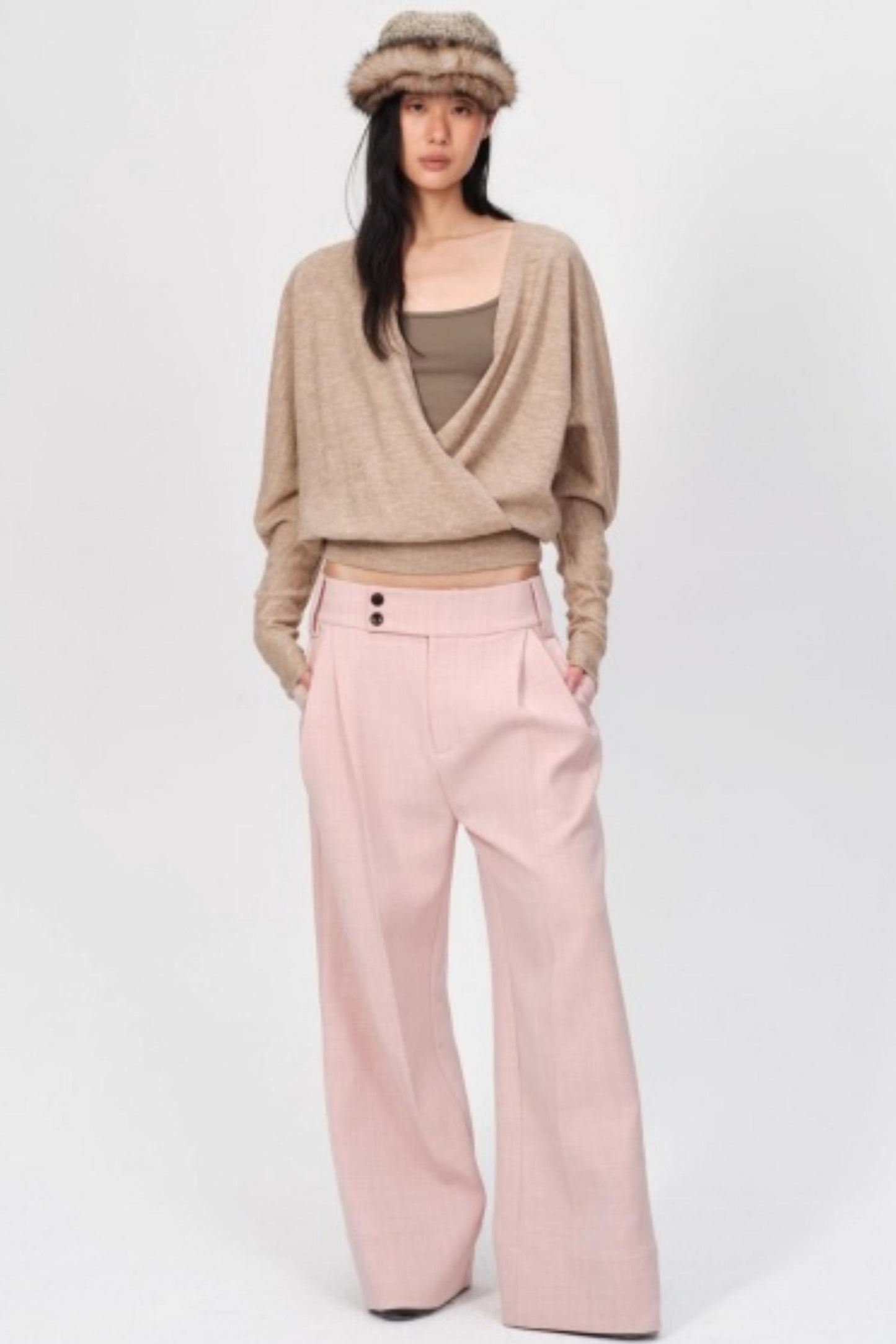 Thickened Oatmeal V-Neck Top