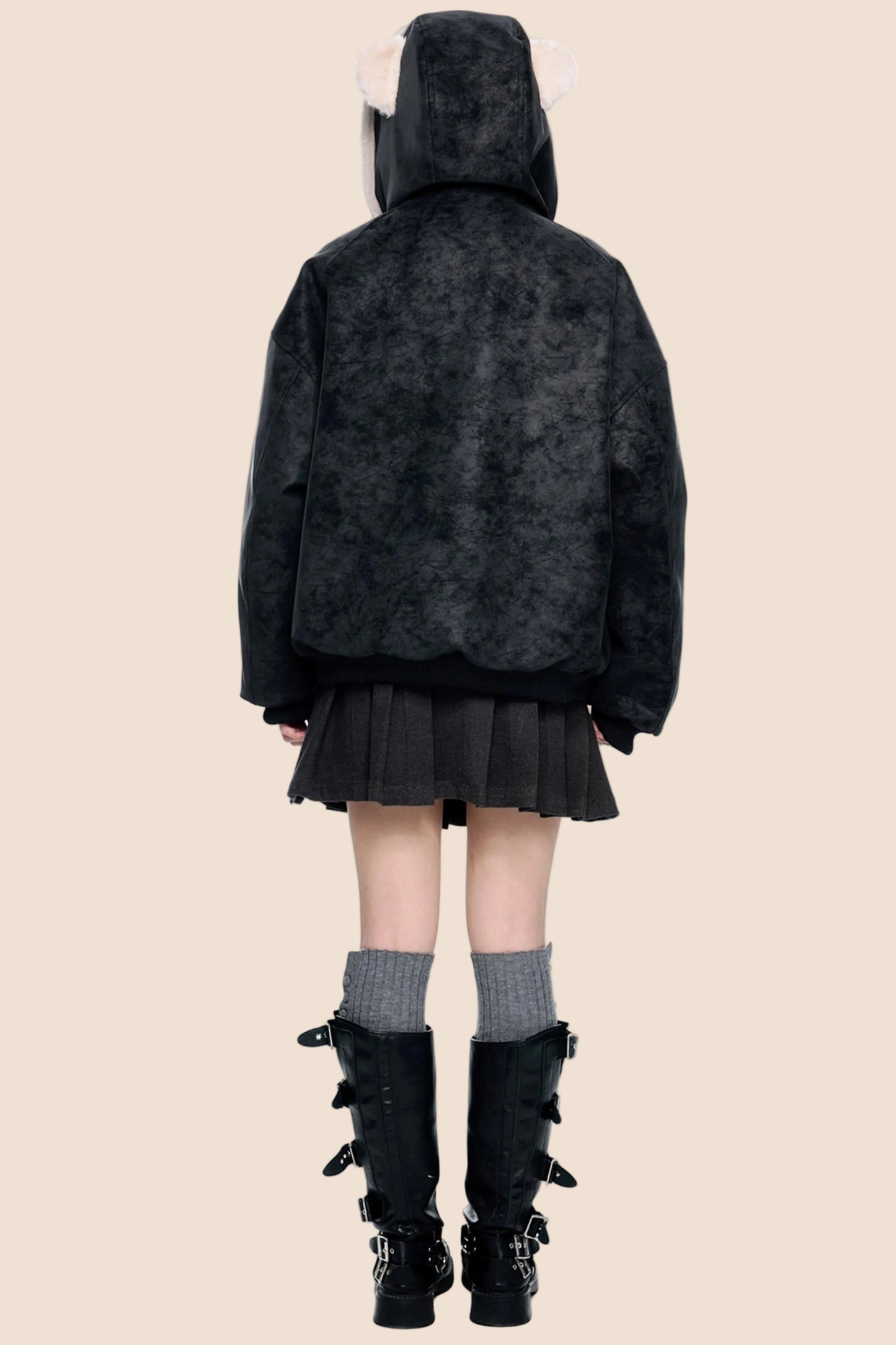 Faux Suede Hooded Fur Coat