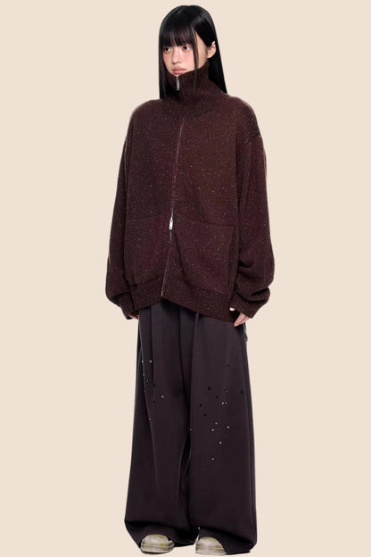 High-Neck Knitted Cardigan