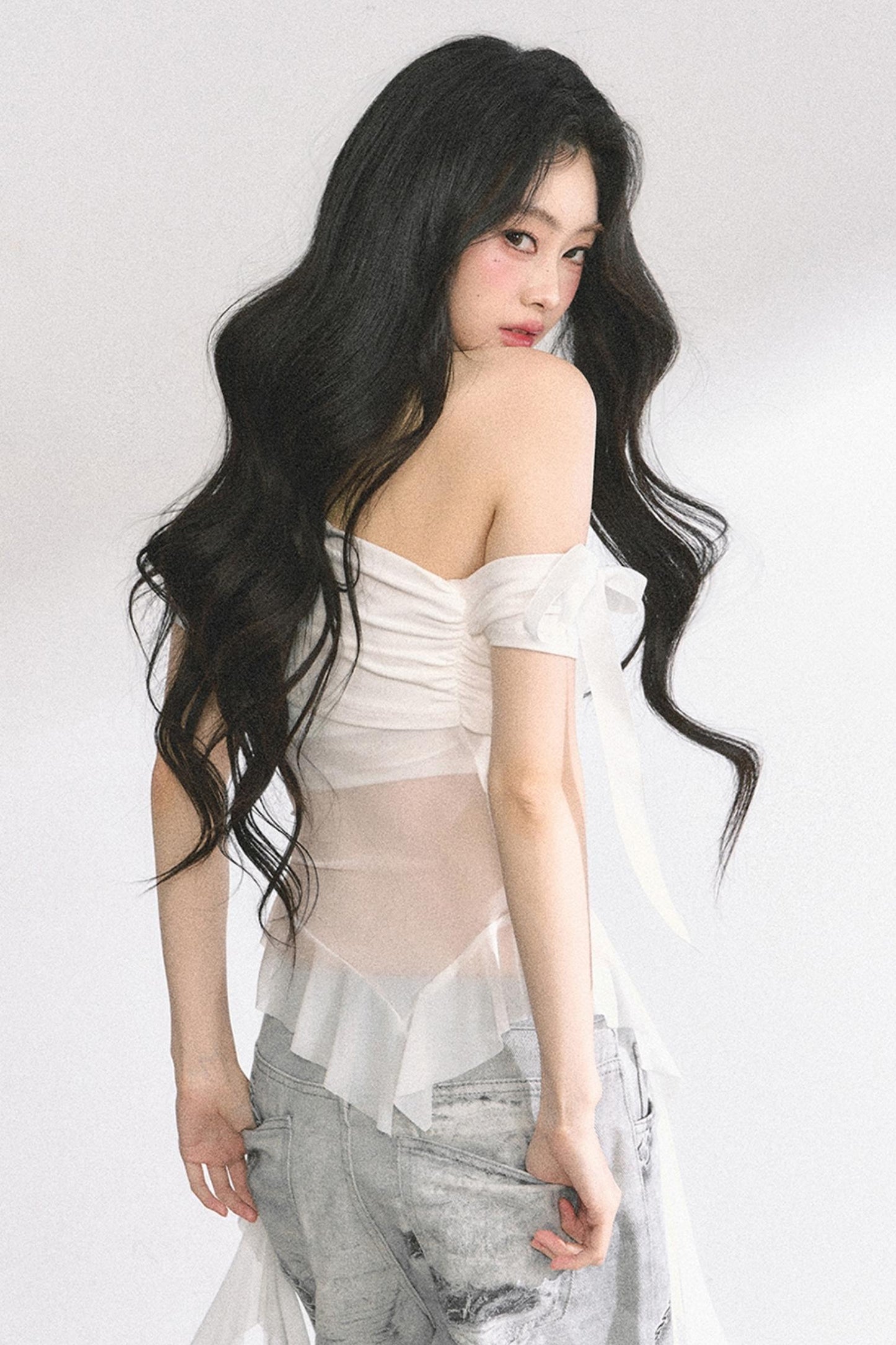 Sheer Mesh Off Shoulder T-Shirt