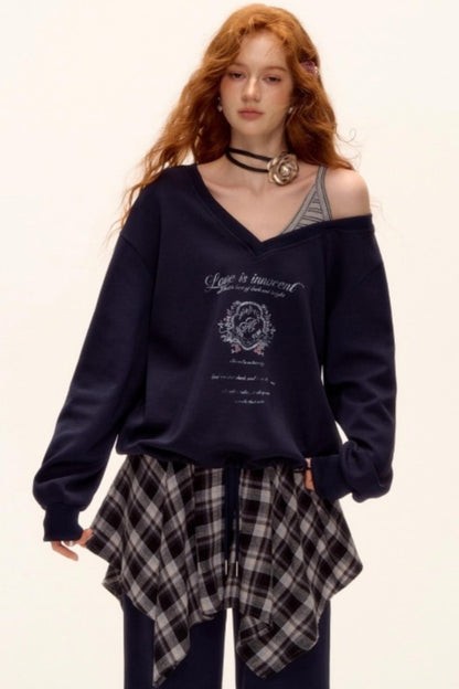 Asymmetrical Striped Patchwork Sweatshirt Set-Up