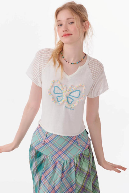 Top Raglan a Maglia con Farfalle 3D