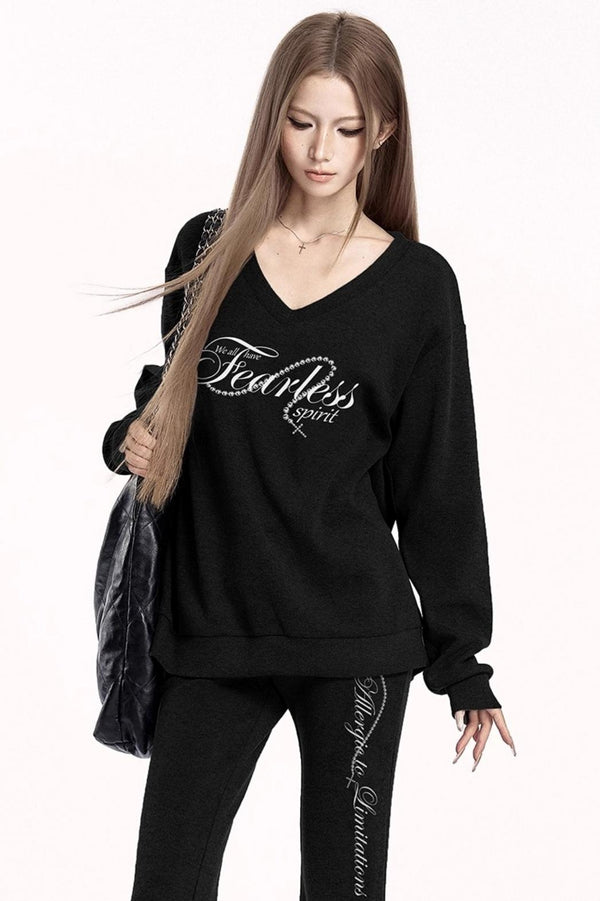 Sporty V-Neck Sweatshirt Set