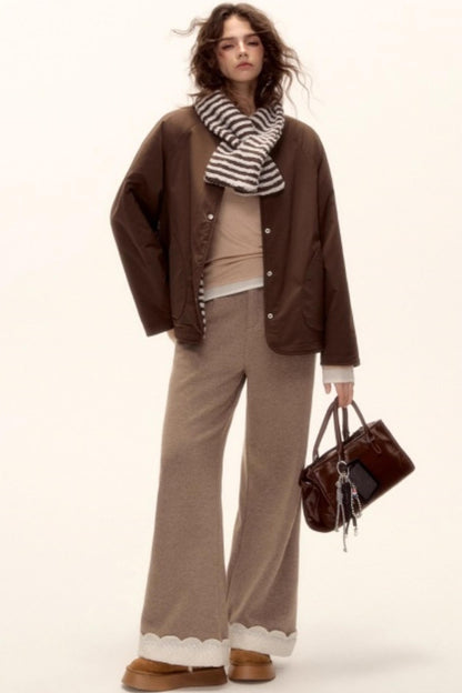 Retro Reversible Wool Coat Scarf Set