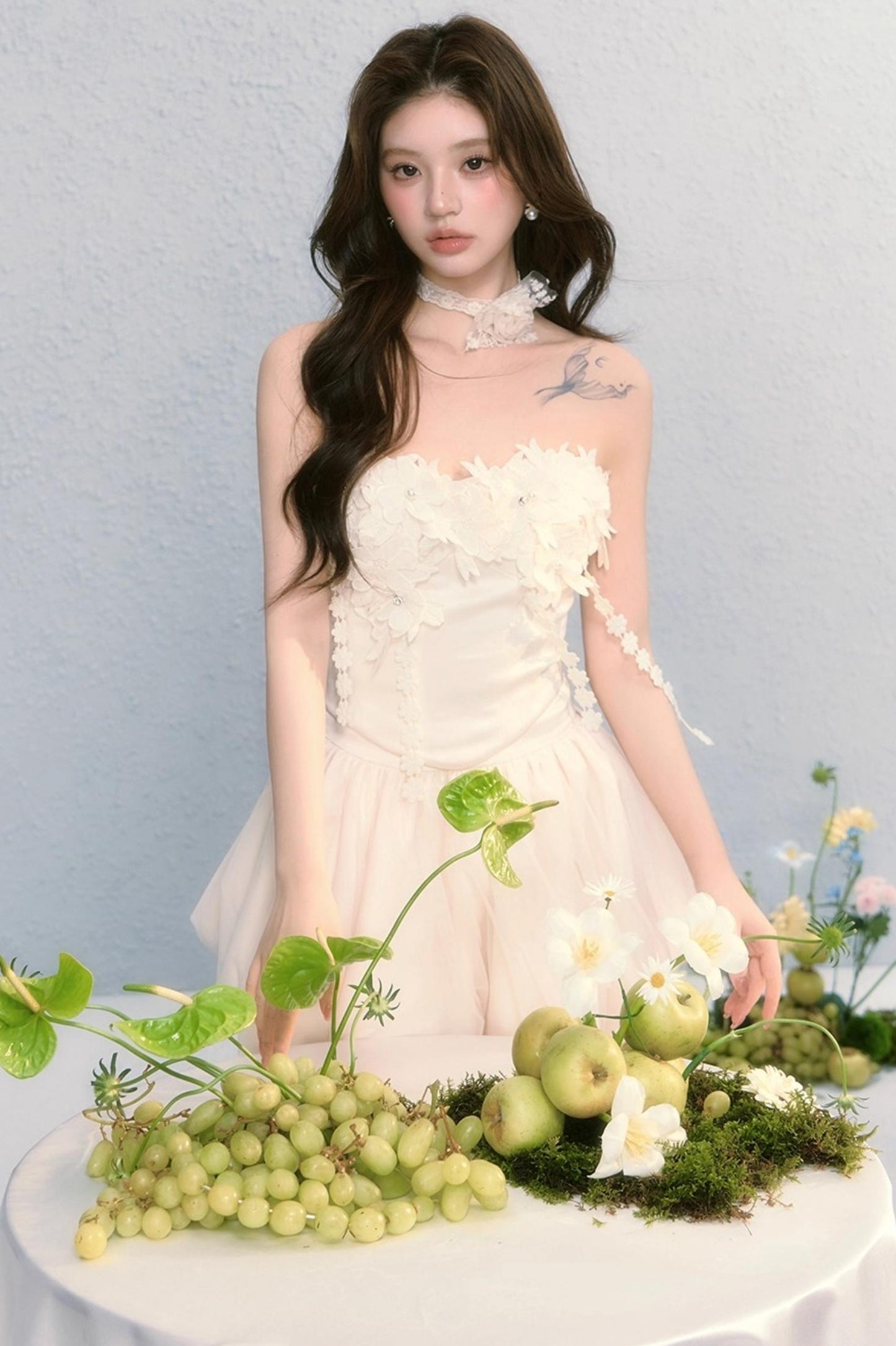 Embroidered Roses Two-Piece Skirt Set-Up