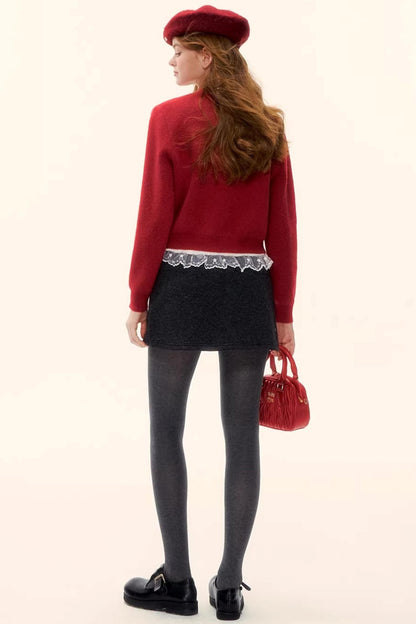 Bow Jacquard Cardigan Sweater
