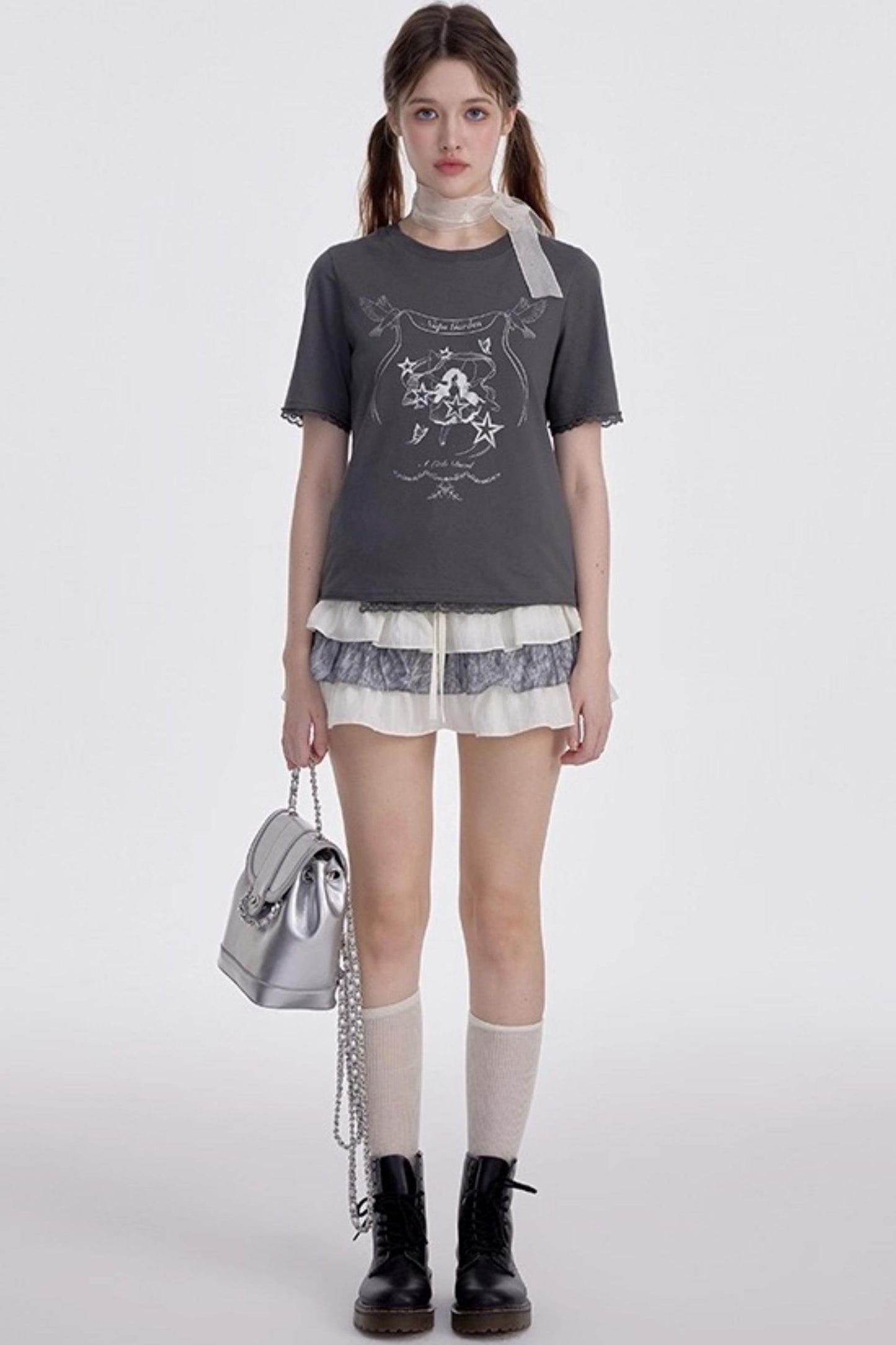 Beige-Gray High-Waisted A-Line Skirt