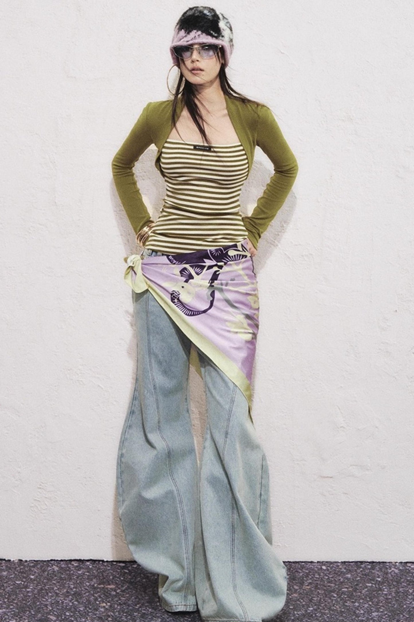 Fake Two Slimming Striped Knit Top