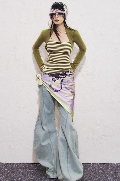 Fake Two Slimming Striped Knit Top