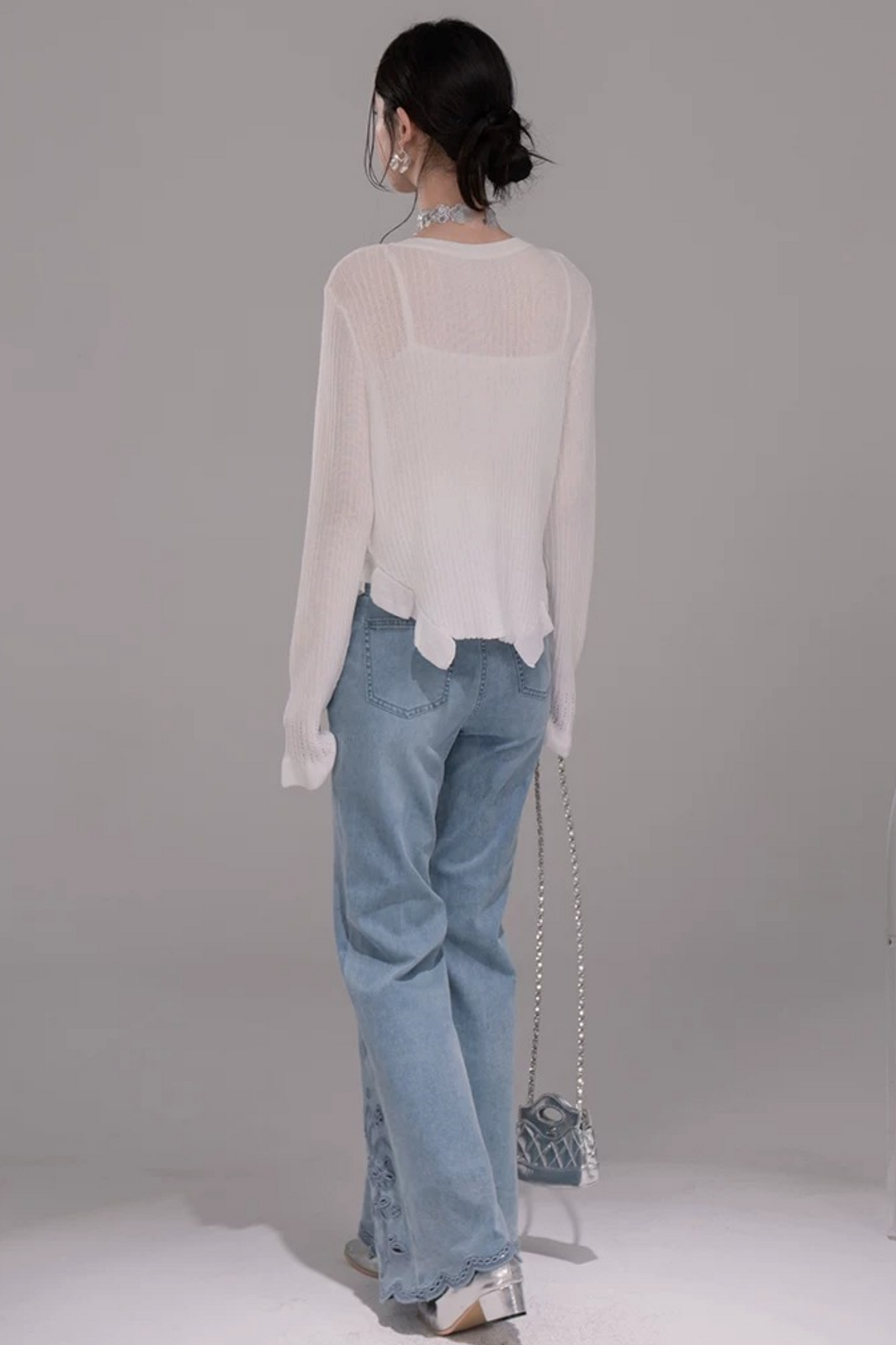 Wolkenweiß Strickjacke