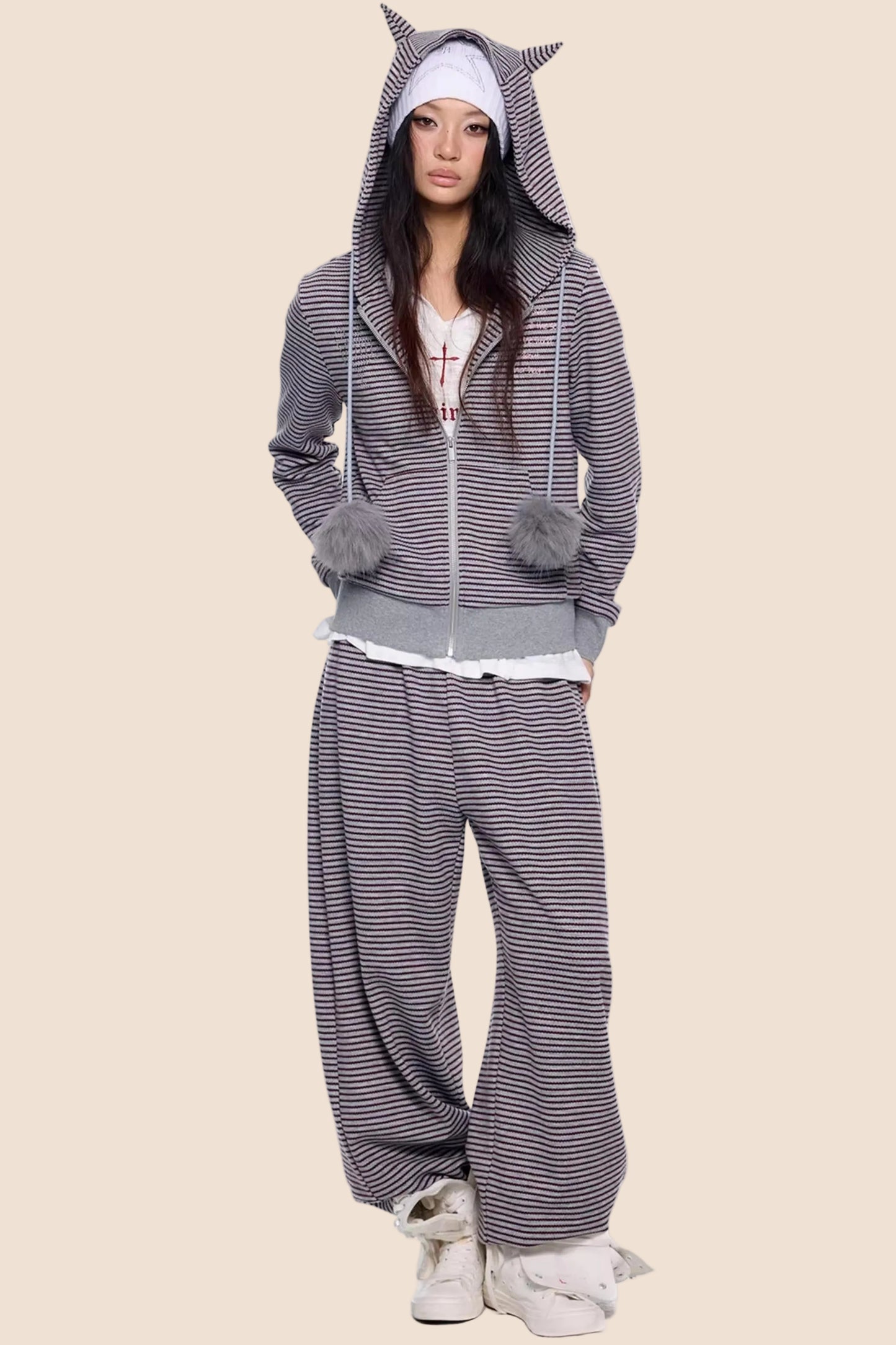 Devil Striped Hooded Jacket Set-Up