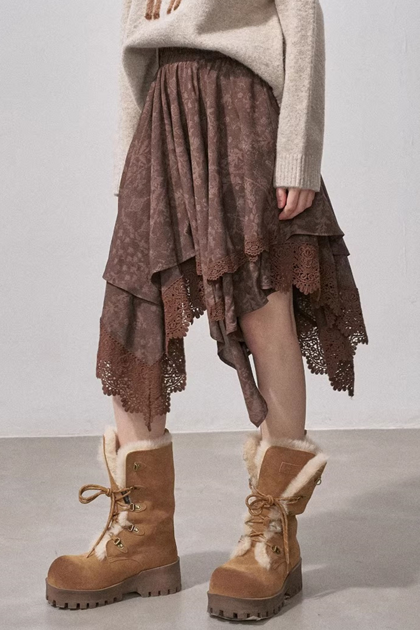 Lace Asymmetrical Tiered Skirt