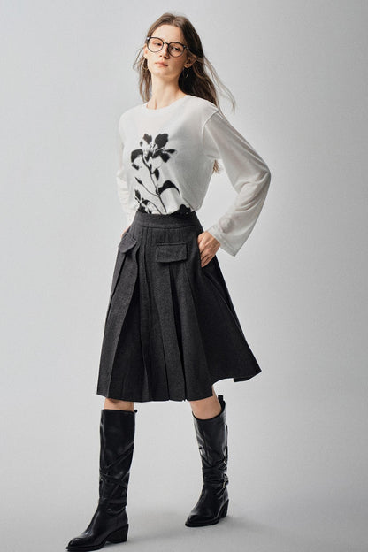 Mountains Valley Gray Wool A-line Skirt