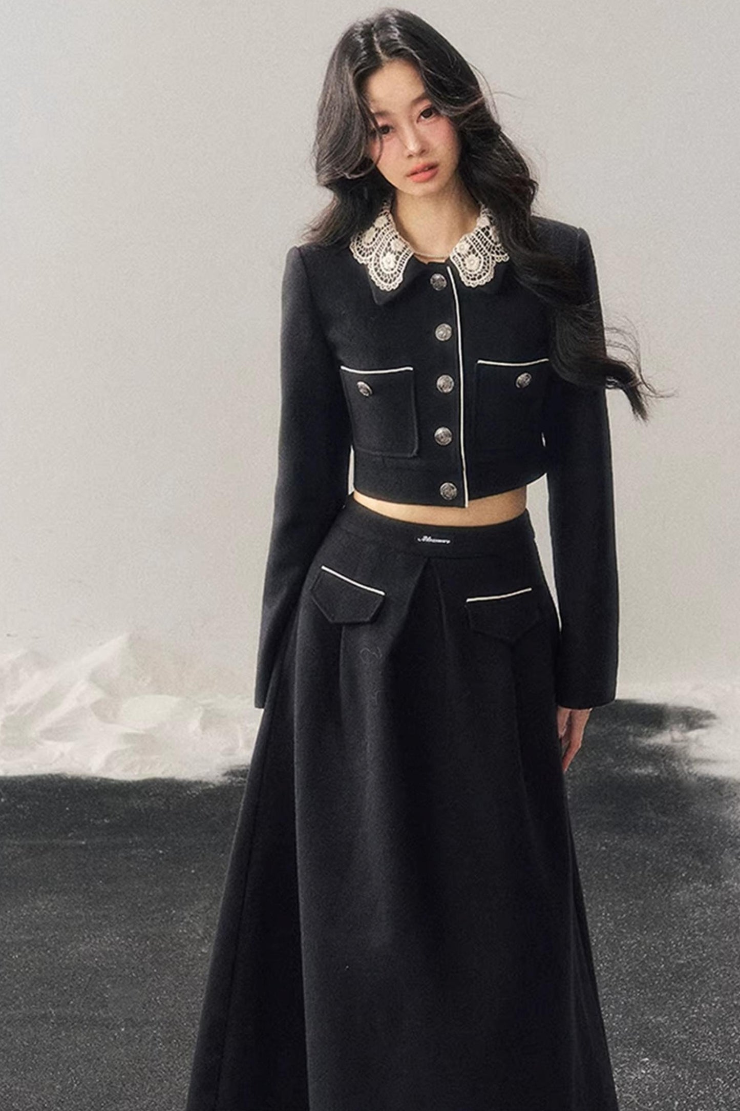 Whisper Lace Winter Suit Skirt Set-Up