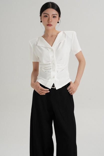 Pleated V-Neck Blouse