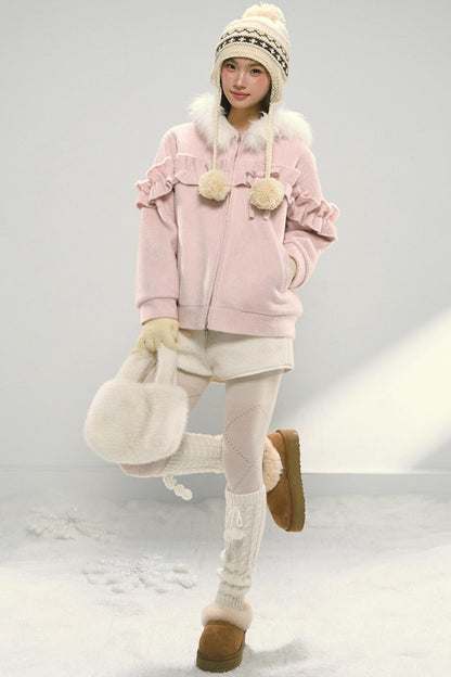 White Fur Elasticated Waist Shorts