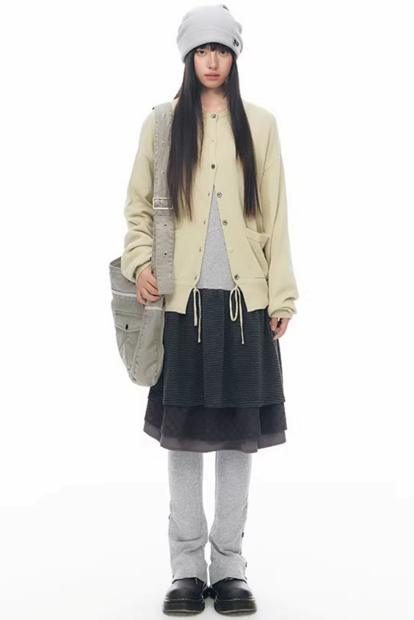 와플 니트 버튼 모자