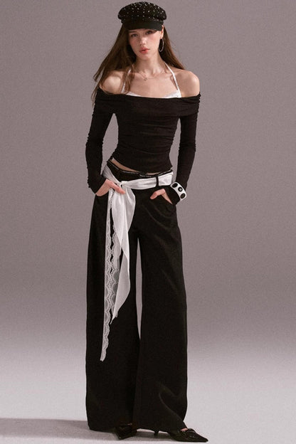 Hot Girl Contrast Knit Cardigan Suit Set-Up