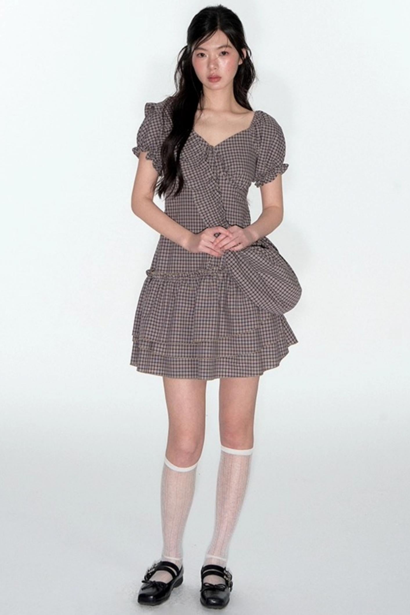 Nap Check Beveled V-Neck Cinched Waist Dress